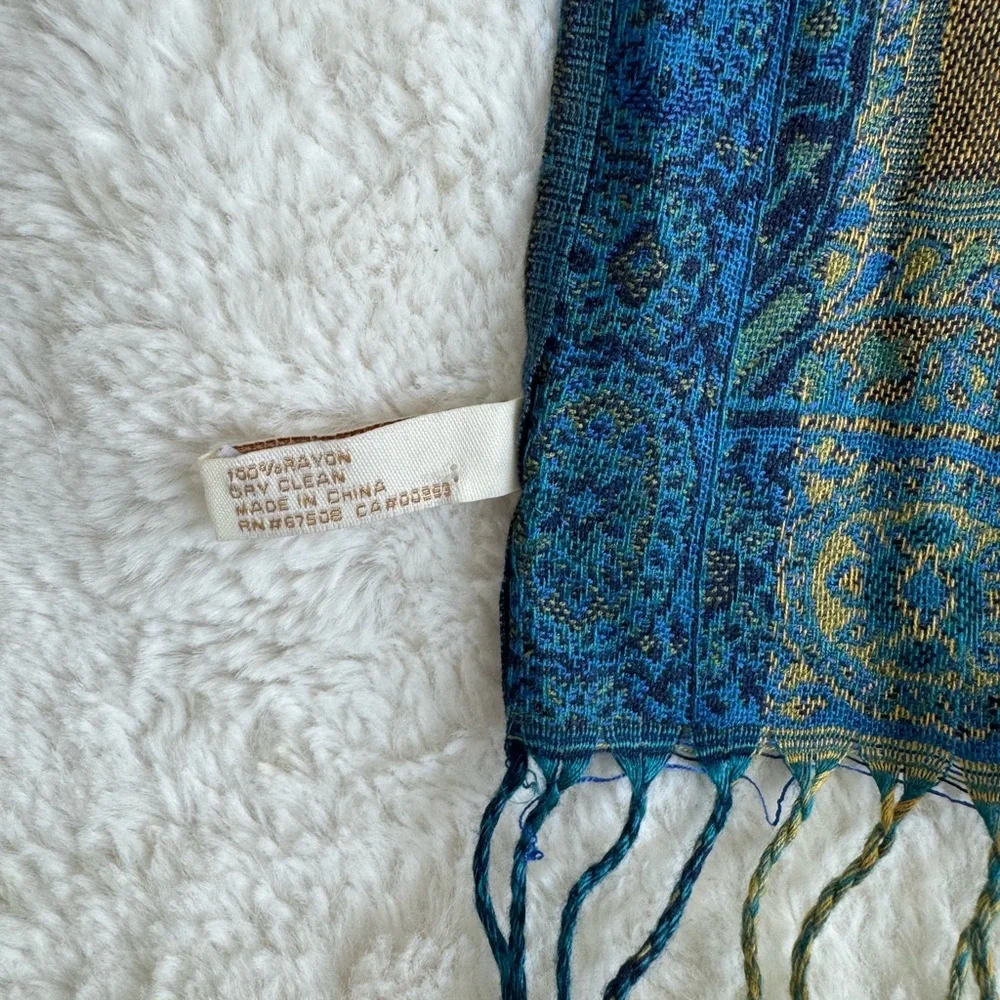 Blue & Gold Paisley Scarf – Collectione Eighteen Rayon Wrap